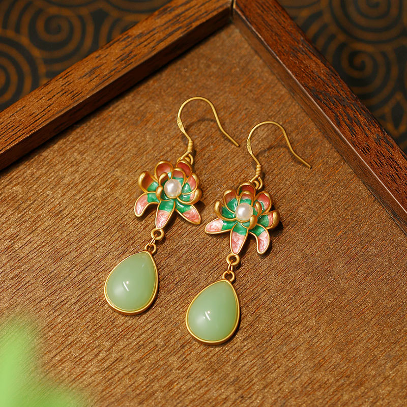 Earrings - Green Natural Jade Water Drop Earrings