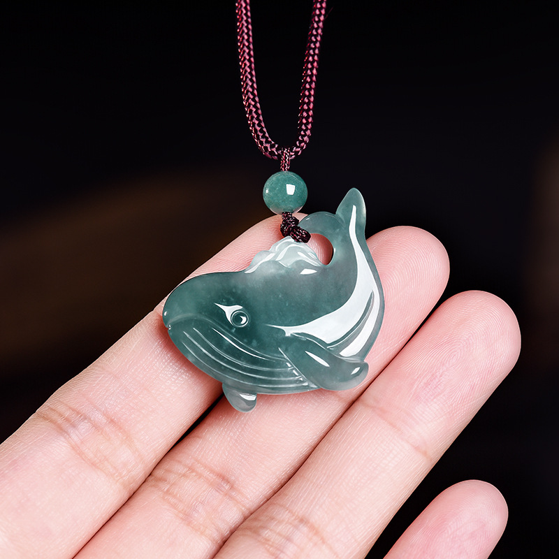 Necklaces - Natural Burmese Jadeite Whale Pendant Necklace