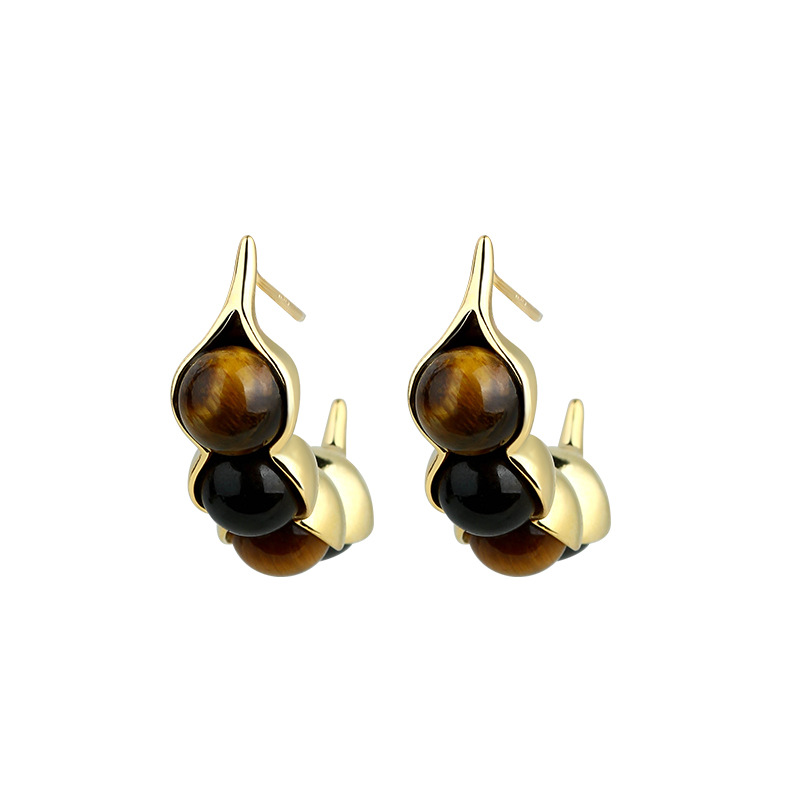 Earrings - Tiger Eye Pod Earrings Gemstone Real