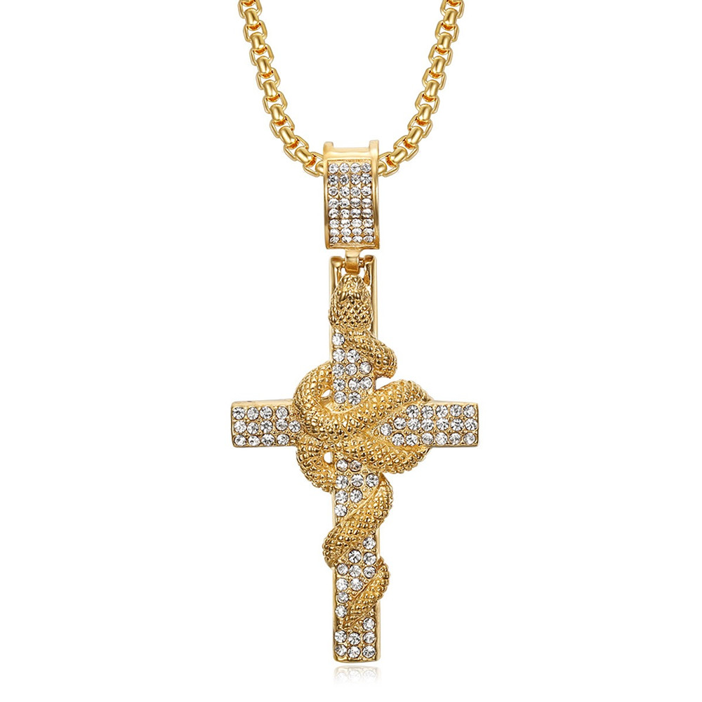 Snake Pattern Carved Stainless - огляд і ціна Cross Pendant Necklace Gold