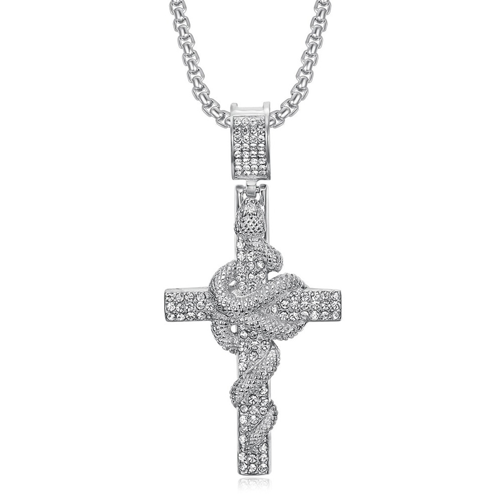 Snake Pattern Carved Stainless - огляд і ціна Cross Pendant Necklace Gold