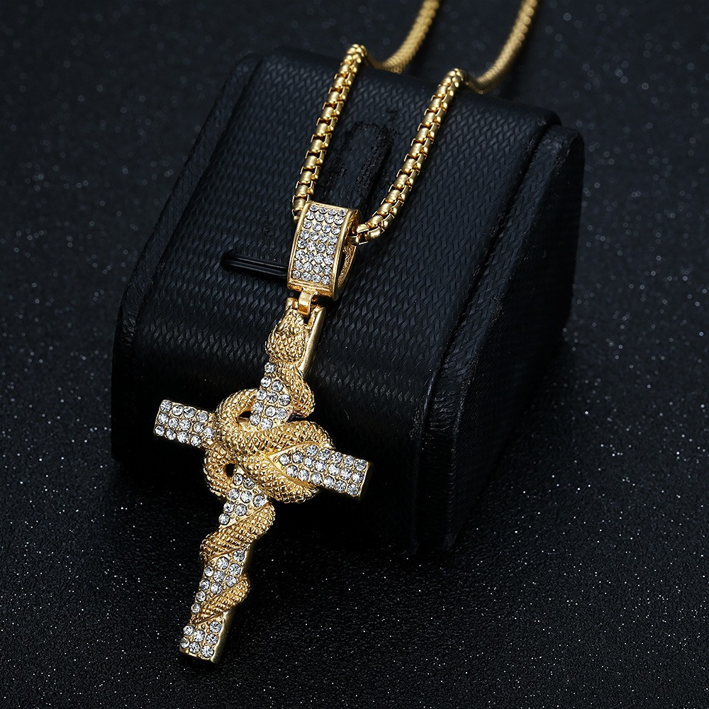 Snake Pattern Carved Stainless - огляд і ціна Cross Pendant Necklace Gold