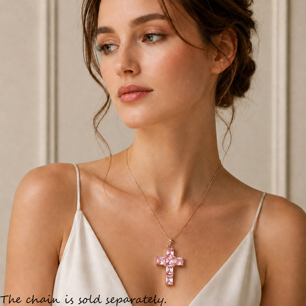 Pendant Cross With Pink Stones - огляд і ціна Cross Pendant Necklace Gold