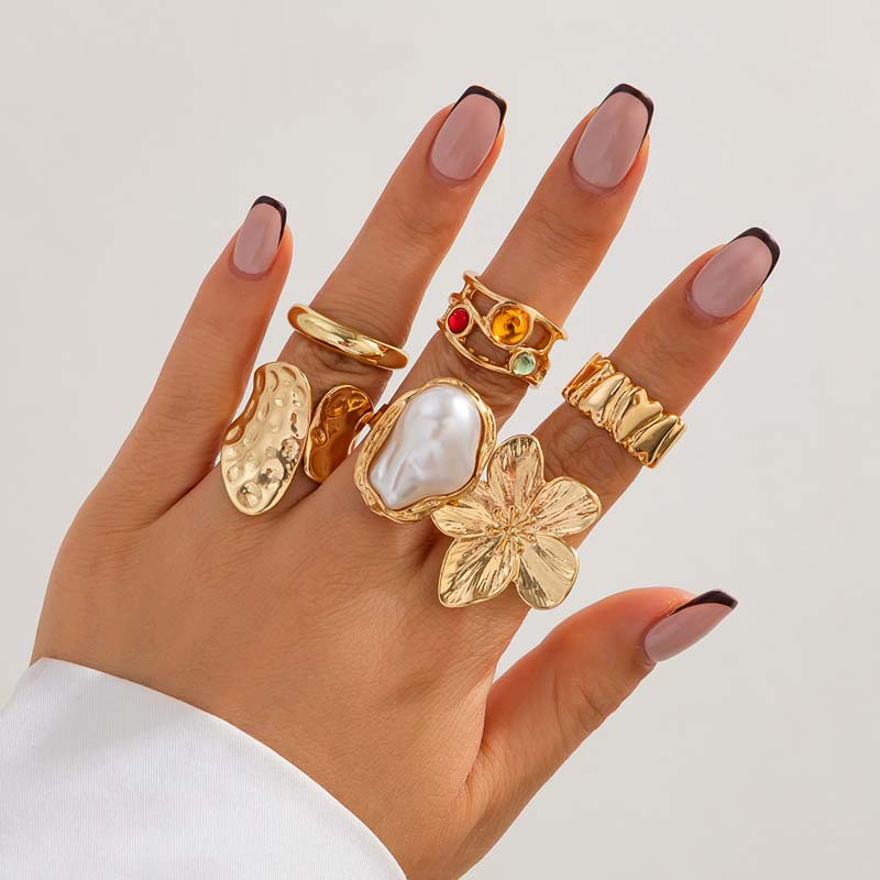 6pcs/Set Vintage Metal Flower  - огляд і ціна Vintage Punk Knuckle Rings Set